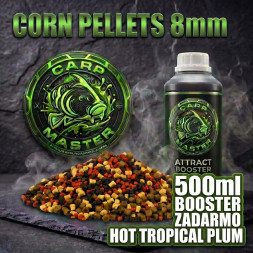 kukuricne-pelety-8mm-mix-500ml-booster-hot-tropical-plum-carpmaster